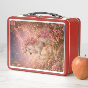 Prancing Unicorn in an Enchanted Meadow Metal Lunch Box