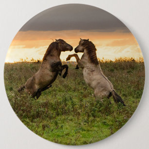 Prancing wild horses button