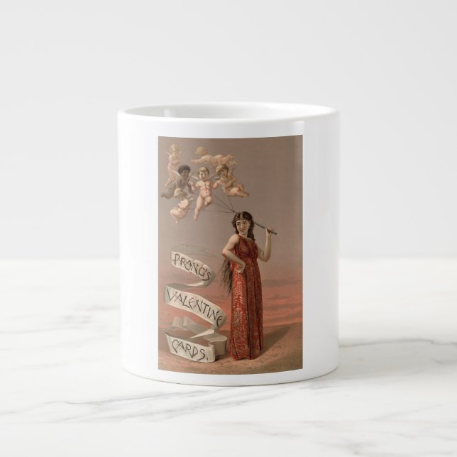 Prang's Valentine Cards AD, Woman & Cherubs Large Coffee Mug (Front)