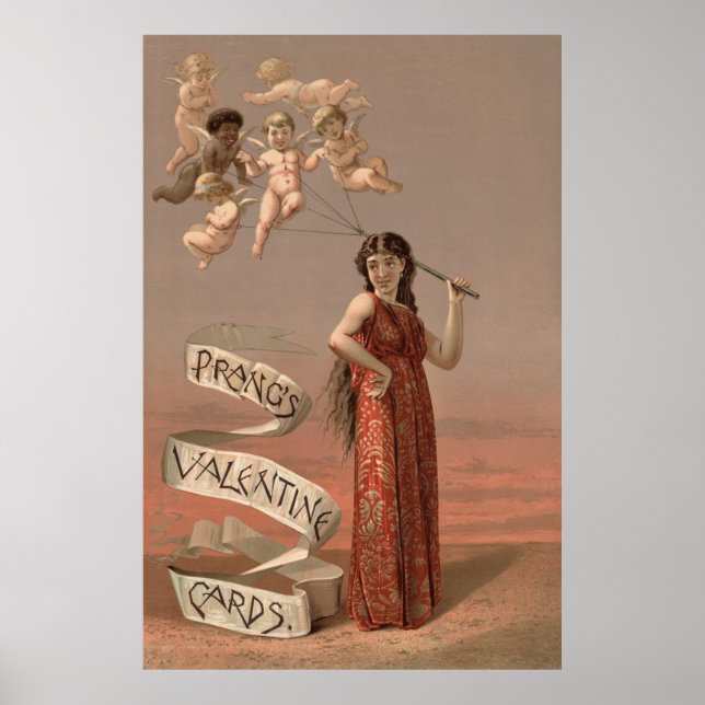 Prang's Valentine Cards AD, Woman & Cherubs Poster (Front)