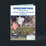 Prank Senior Package Christmas, Custom Dog Photo Card<br><div class="desc">Subscription confirmation Senior Citizen Premium package, prank greeting card. This is a fake confirmation card, but is actually a cute prank from the guy's dog or cat. It is both funny and cute, just be ready with your phone to catch all the funny faces. Laughter is the best gift.. well,...</div>