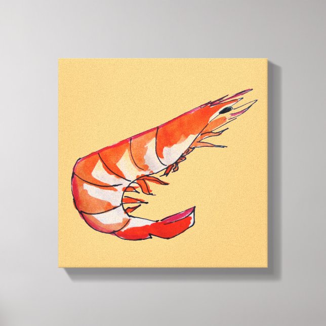 Prawn shrimp seafood illustration marine art canvas print (Front)