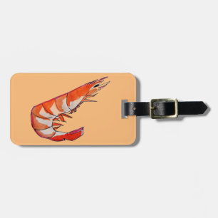 Prawn shrimp seafood kitsch art luggage tag