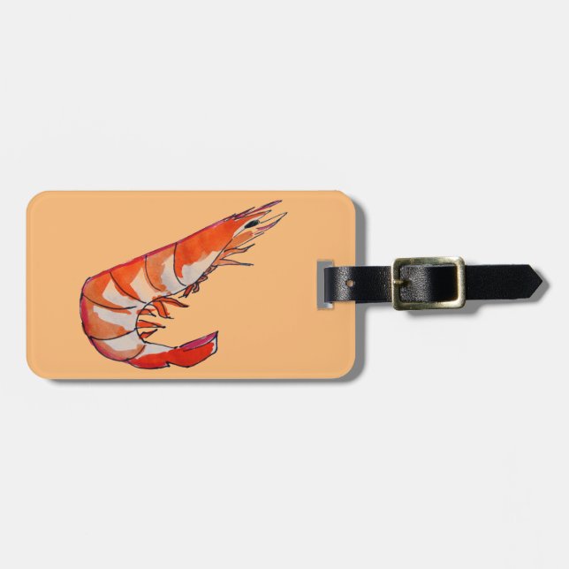 Prawn shrimp seafood kitsch art luggage tag (Front Horizontal)