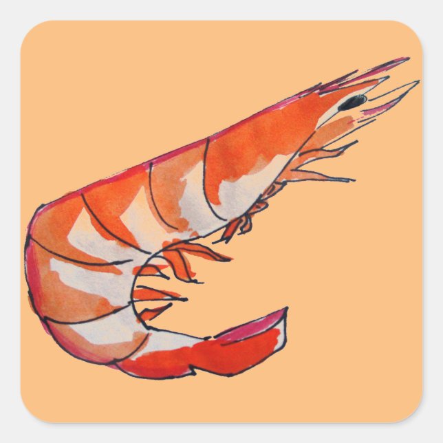 Prawn shrimp seafood kitsch art square sticker (Front)