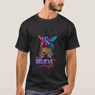 Pray Believe Fight Afro Messy Bun Pregnancy And In T-Shirt