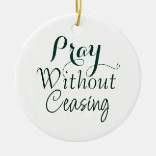 Pray Bible Verse Christian Prayer Green and White Ceramic Tree Decoration