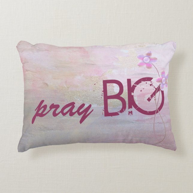 Pray Big quote on textured pink Decorative Cushion (Front)