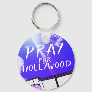 Pray for Hollywood in Sky Purple Key Ring