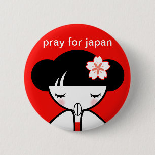 Pray for Japan Kokeshi Doll 6 Cm Round Badge