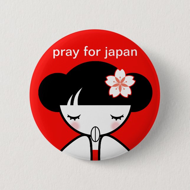Pray for Japan Kokeshi Doll 6 Cm Round Badge (Front)