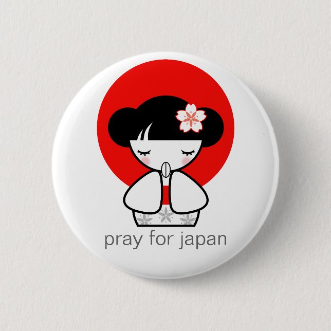 Pray for Japan Kokeshi Doll 6 Cm Round Badge (Front)