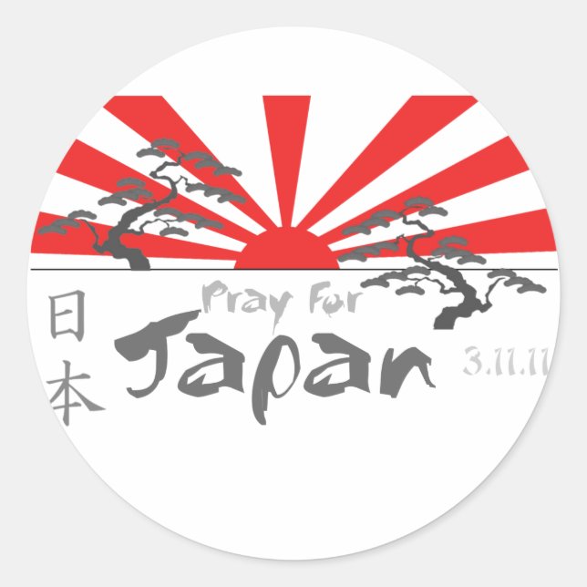 Pray for Japan with the Rising Sun Classic Round Sticker (Front)