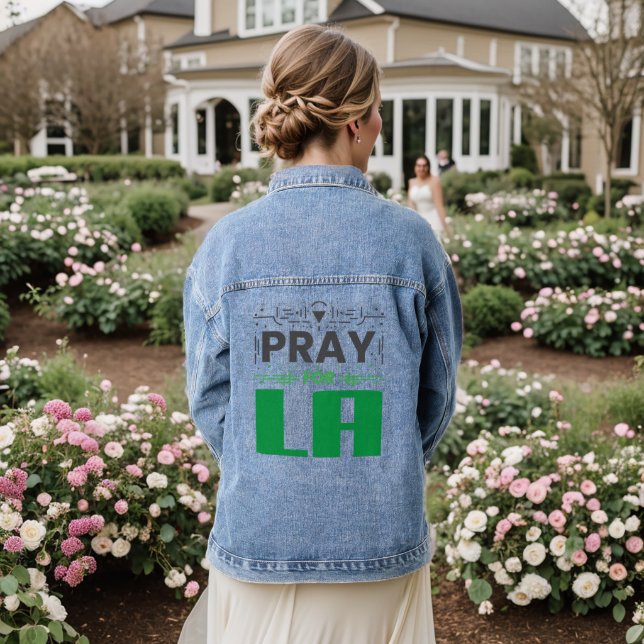 Pray for LA • Prayer for Los Angeles Throw Pillow Denim Jacket (Wedding Back)