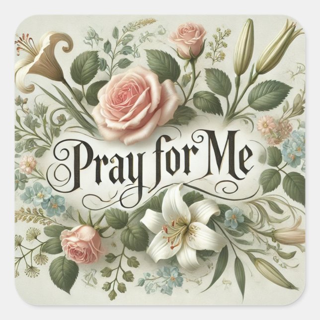 PRAY FOR ME religious Floral Prayer  Square Sticker (Front)