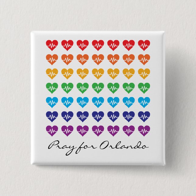 Pray For Orlando One Pulse Rainbow Heart 15 Cm Square Badge (Front)