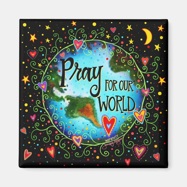 Pray for our World Inspirational Hearts Stars Magnet (Front)
