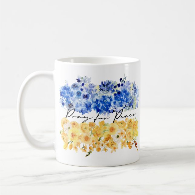 Pray for Peace & Peace in Ukraine & Watercolours. Coffee Mug (Left)