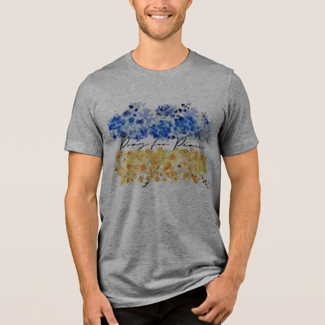 Pray for Peace & Peace in Ukraine & Watercolours. Tri-Blend Shirt (Front)