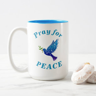 "Pray for PEACE" Peaceful Life Blue Text Two-Tone Coffee Mug