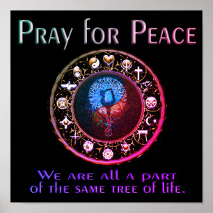 Pray for Peace Rainbow Colours Poster
