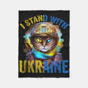 Pray For Support Ukrainian Cat Soldier Stand With  Fleece Blanket