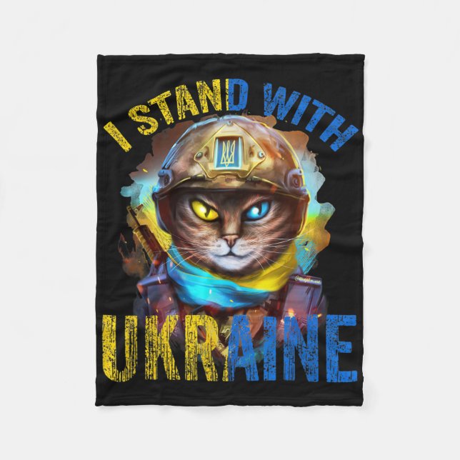 Pray For Support Ukrainian Cat Soldier Stand With  Fleece Blanket (Front)
