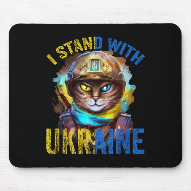 Pray For Support Ukrainian Cat Soldier Stand With  Mouse Mat (Front)