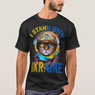 Pray For Support Ukrainian Cat Soldier Stand With T-Shirt