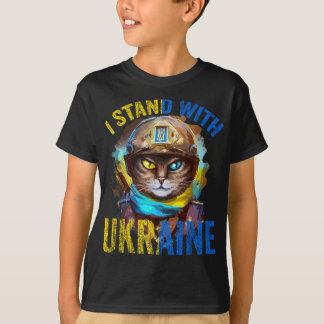 Pray For Support Ukrainian Cat Soldier Stand With  T-Shirt