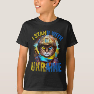 Pray For Support Ukrainian Cat Soldier Stand With T-Shirt