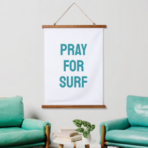 Pray for Surf Turquoise Ocean Beach Coastal Theme Hanging Tapestry