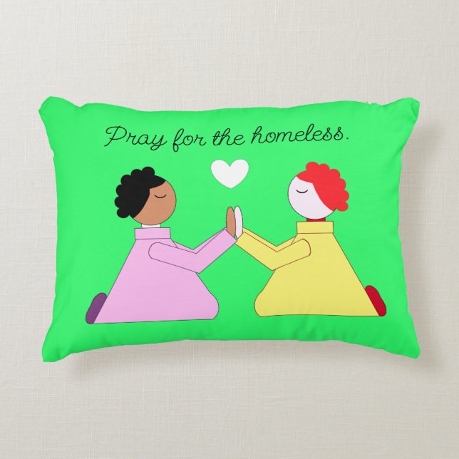 Pray for the Homeless- Green & Heart Decorative Cushion (Front)