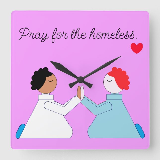 Pray for the Homeless- Lavender & Heart:  Square Wall Clock (Front)