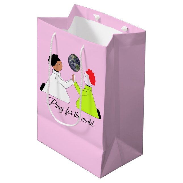 Pray for the World:  Lavender Medium Gift Bag (Front Angled)