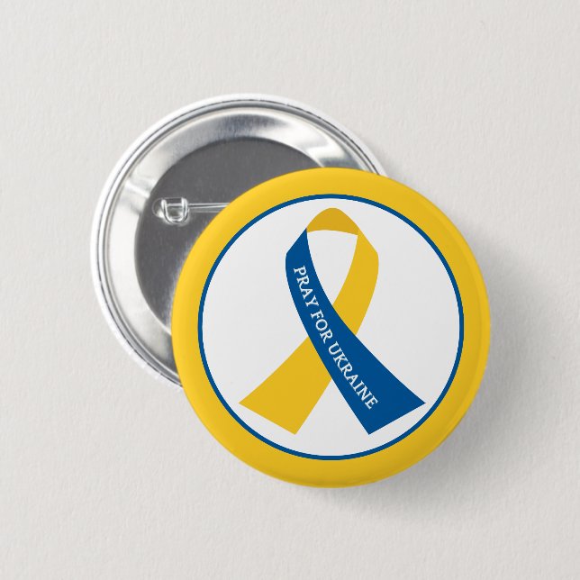 Pray for Ukraine Blue Yellow Ribbon  6 Cm Round Badge (Front & Back)