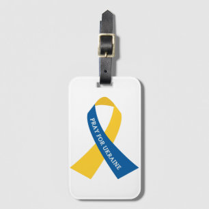 Pray for Ukraine Blue Yellow Ribbon Luggage Tag