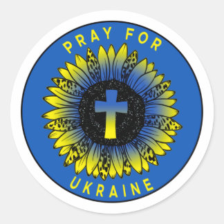 Pray for Ukraine Sunflower and Cross Classic Round Sticker