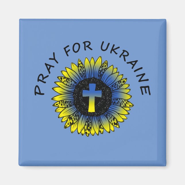Pray for Ukraine Sunflower and Cross Magnet (Front)