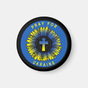Pray for Ukraine Sunflower and Cross Magnet