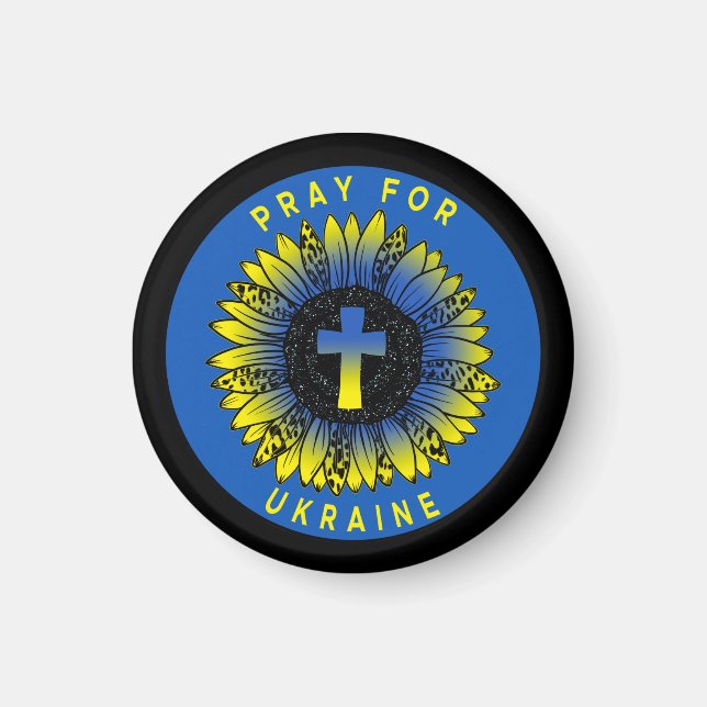 Pray for Ukraine Sunflower and Cross Magnet (Front)