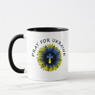 Pray for Ukraine Sunflower and Cross Mug