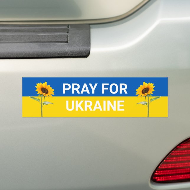 Pray for Ukraine Sunflower Flag Yellow & Blue Bumper Sticker (On Car)