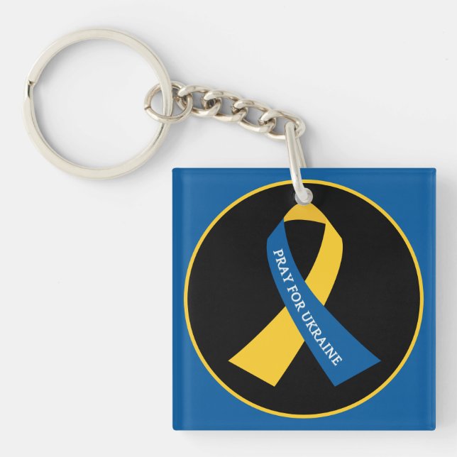 Pray for Ukraine Support Ribbon Square Key Ring (Front)