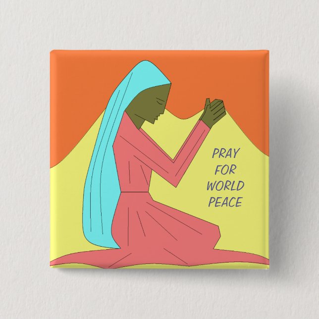 PRAY FOR WORLD PEACE 15 CM SQUARE BADGE (Front)