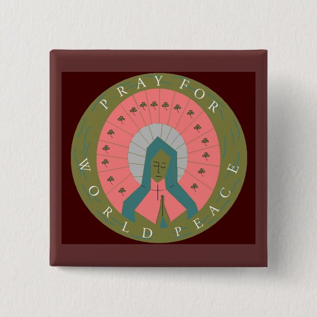 PRAY FOR WORLD PEACE 15 CM SQUARE BADGE (Front)