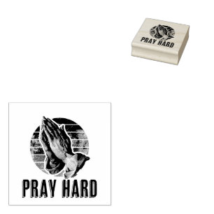 Pray Hard Praying Hands Design Rubber Stamp