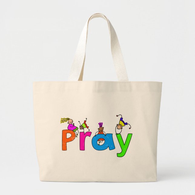 Pray Kids Large Tote Bag (Front)