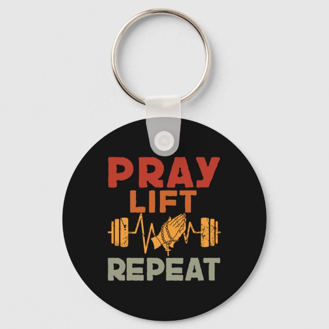 Pray Lift Repeat Jesus Christian Workout God Fitne Key Ring (Front)