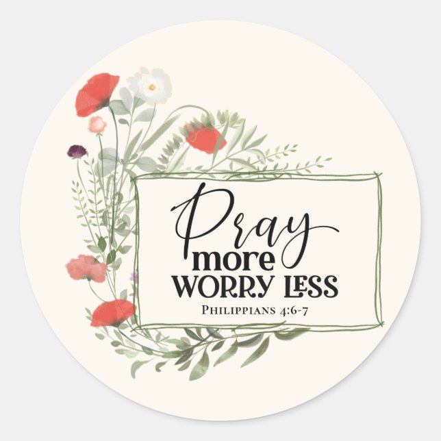 Pray More Worry Less Inspirational Quote Bible Classic Round Sticker (Front)
